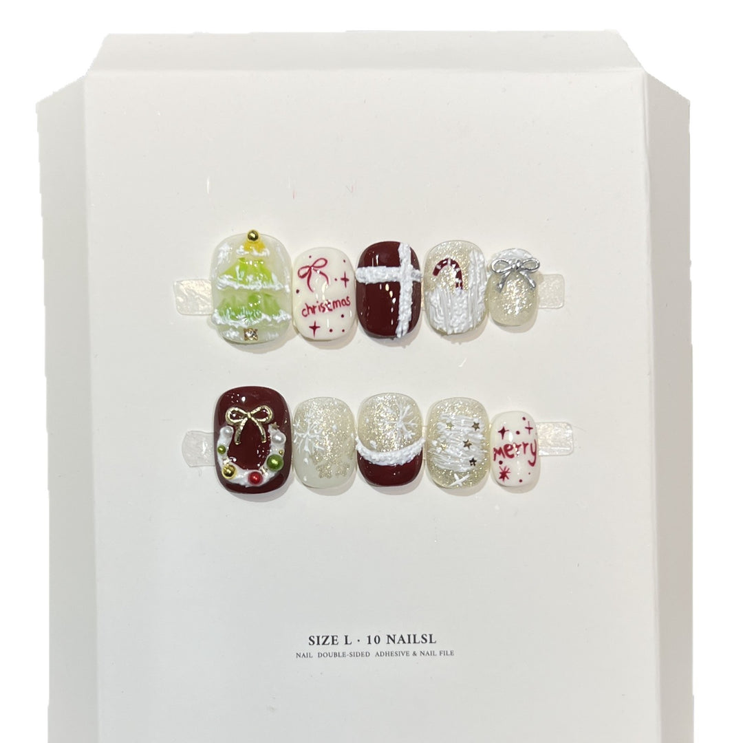 Festive Holiday-Themed Press-On Nail Art Set Kalsten