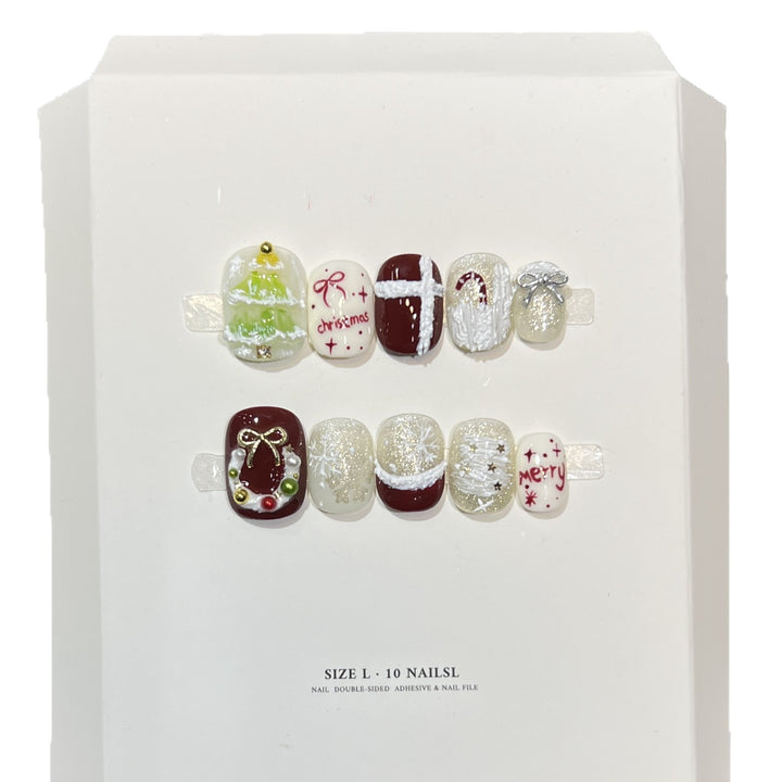 Festive Holiday-Themed Press-On Nail Art Set Kalsten