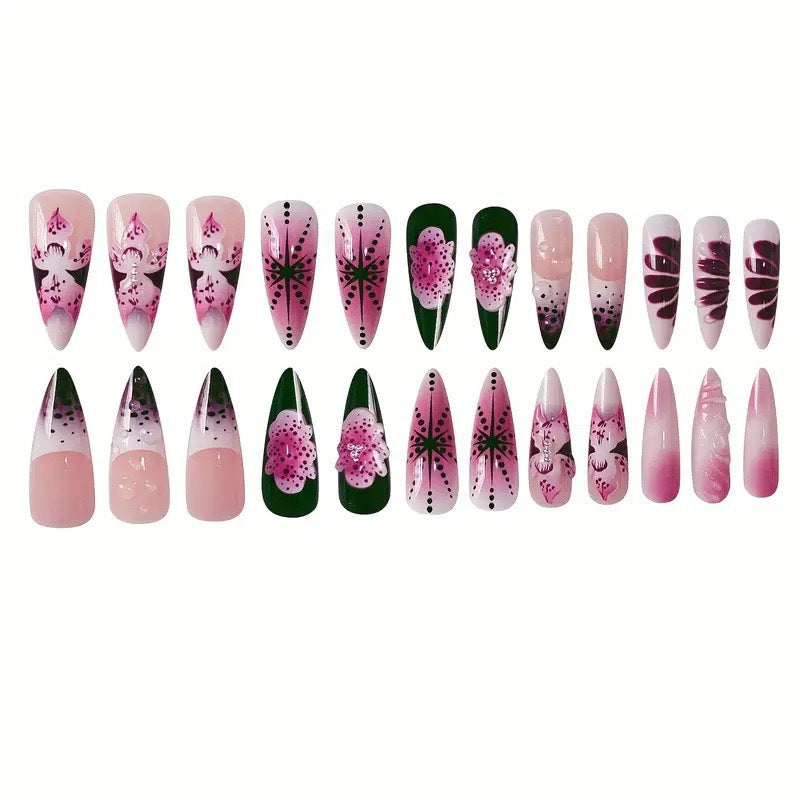 Floral Embellished Stiletto Nail Art Kalsten