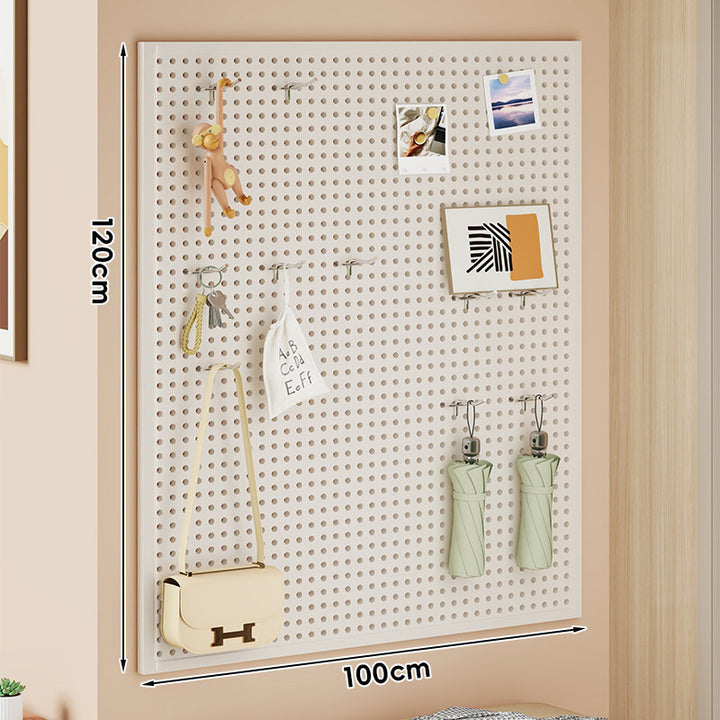 Wall-Mounted Perforated Pegboard Organizer Panel with Modular Hooks