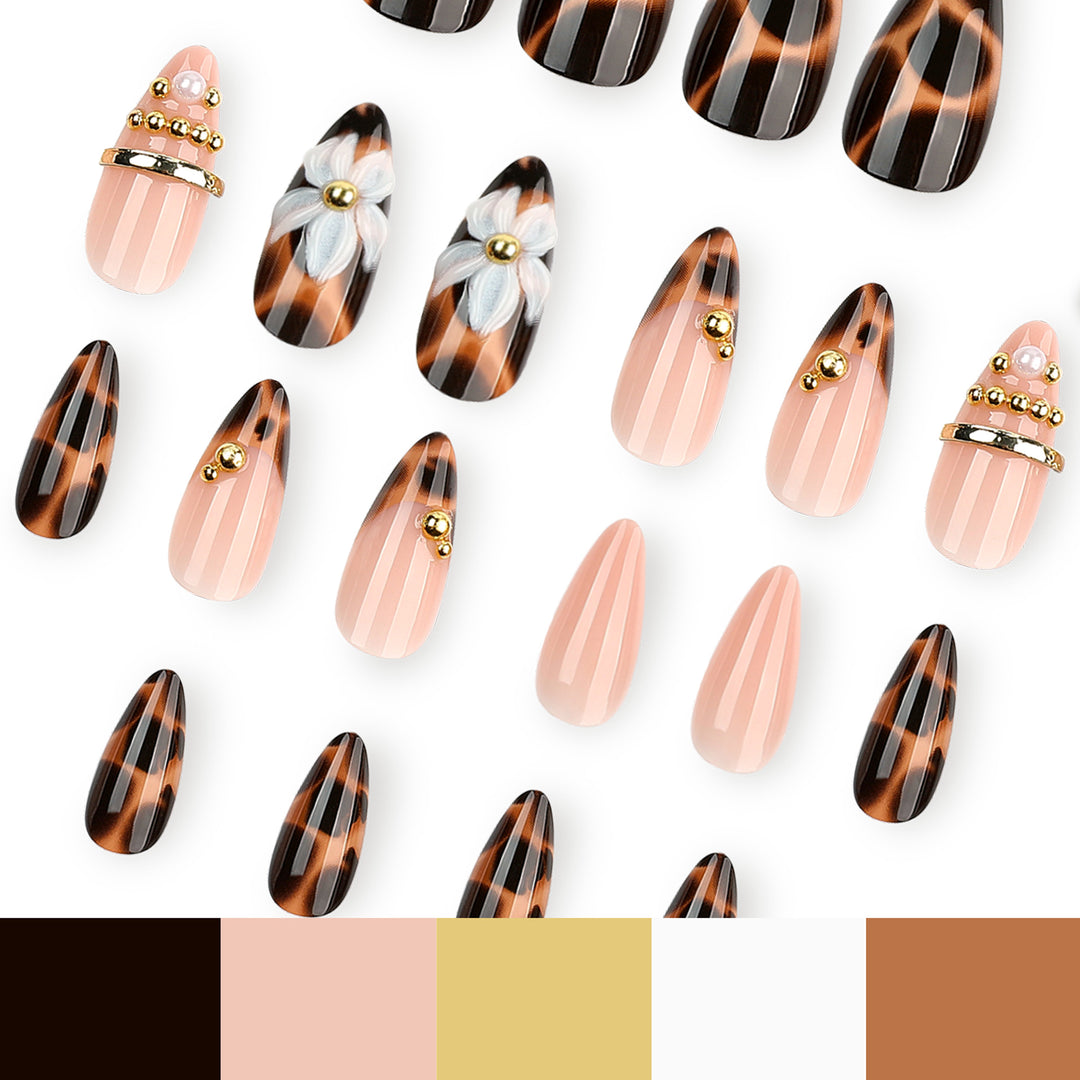 Artful stiletto nails with flower and leopard design Kalsten