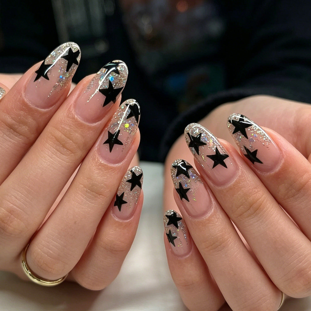 Glamorous Star-Themed Acrylic Nail Enhancements Kalsten