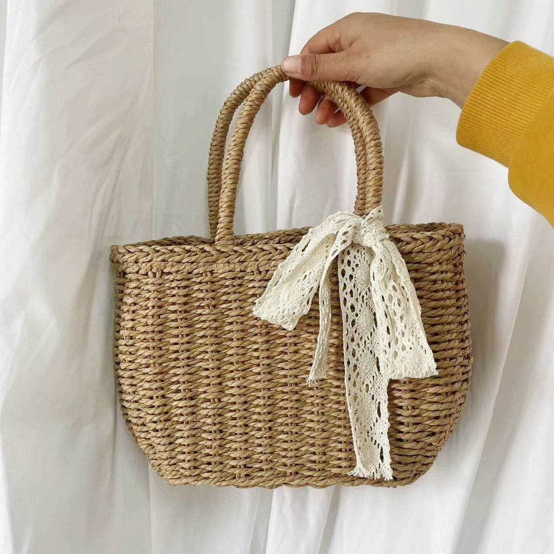 Handwoven basket bag with elegant bow Kalsten