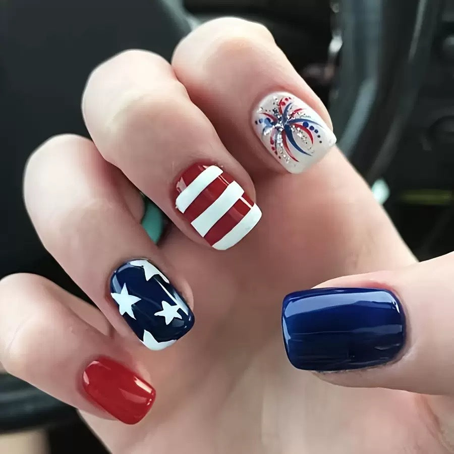 Patriotic Gel Nail Art Extensions Kalsten