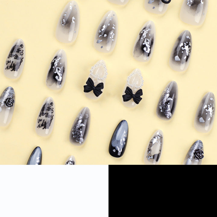 Artificial nail art with unique black and white design Kalsten