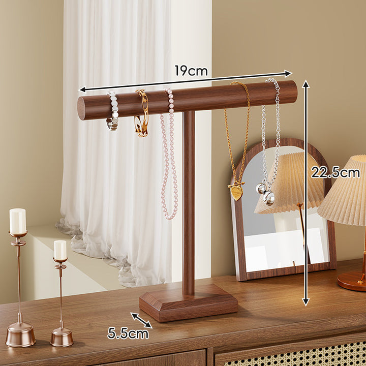 Wooden T-Bar Jewelry Organizer Stand for Necklace and Bracelet Display