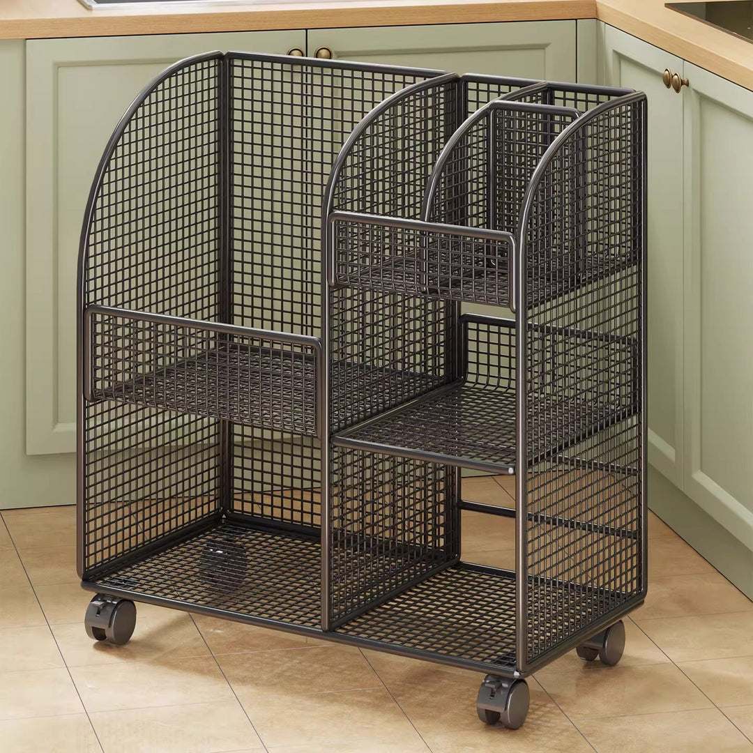 Modular Ventilated Mesh Pantry Trolley with Divided Shelves and Smooth Locking Casters