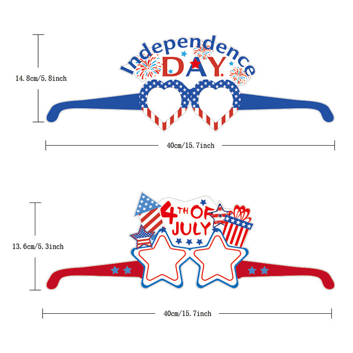 Unisex nan novelty patriotic party glasses assortment with themed foam toppers and mixed star and heart lens shapes Kalsten