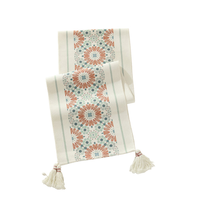 Handwoven decorative table runner with Ikat jacquard and tassels Kalsten