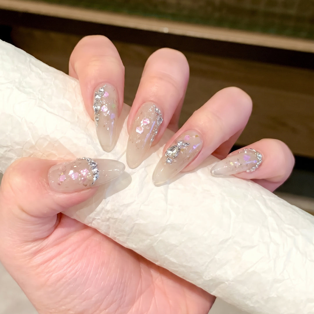 Glamorous Stiletto Press-On Nail Art Set with Floral and Glitter Details Kalsten