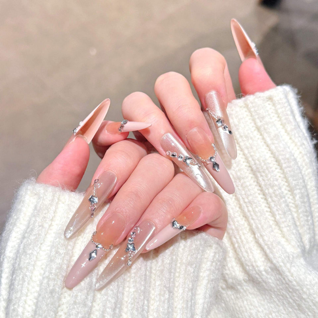 Glamorous Crystal-Studded Stiletto Press-On Nails Kalsten