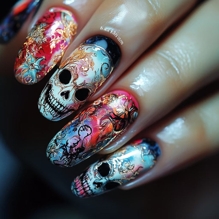 Artificial Nails in Extravagant Skull Design Kalsten