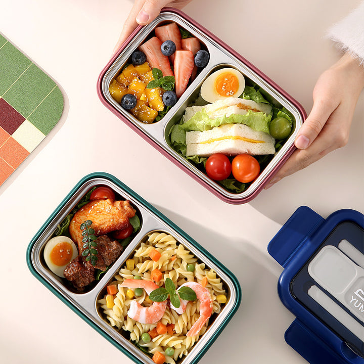 Stylish Multi-Compartment Bento Lunch Box with Integrated Cutlery