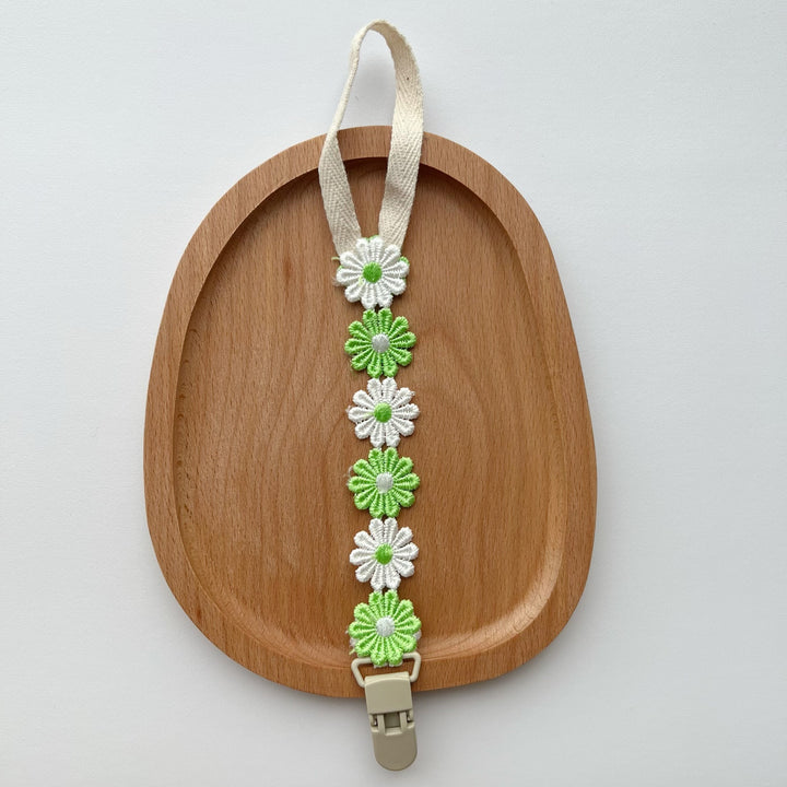 Embroidered Daisy Cotton Pacifier Leash with Safety Clip