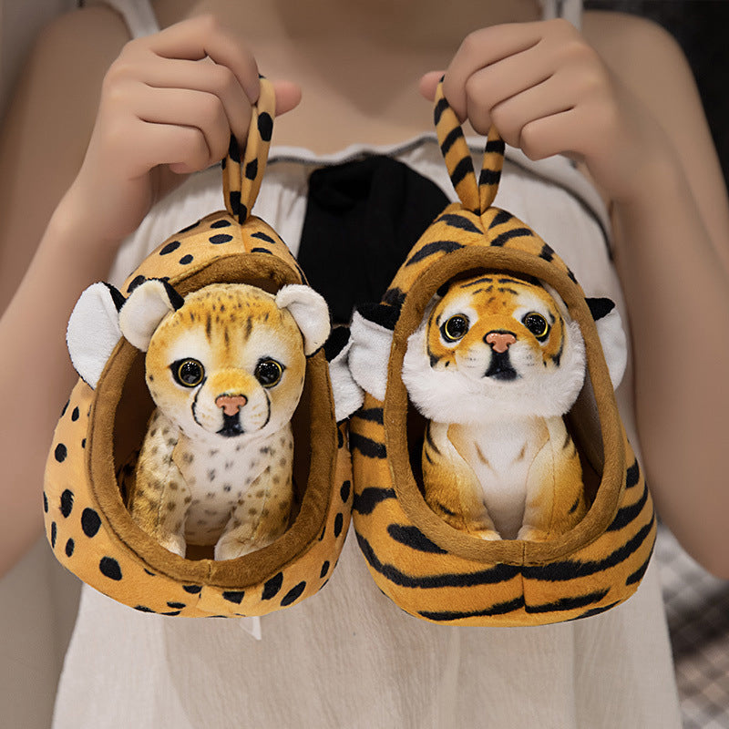 Plush Tiger Peekaboo Nest Comforter Toy with Hooded Pocket and Removable Cub Kalsten