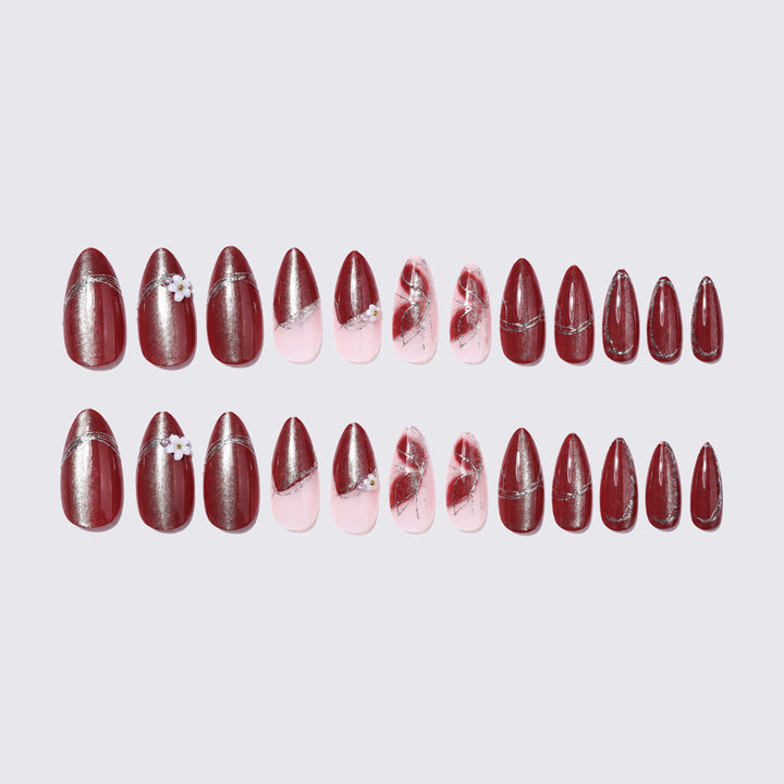 Elegant artificial nail set with glitter and flower embellishments Kalsten
