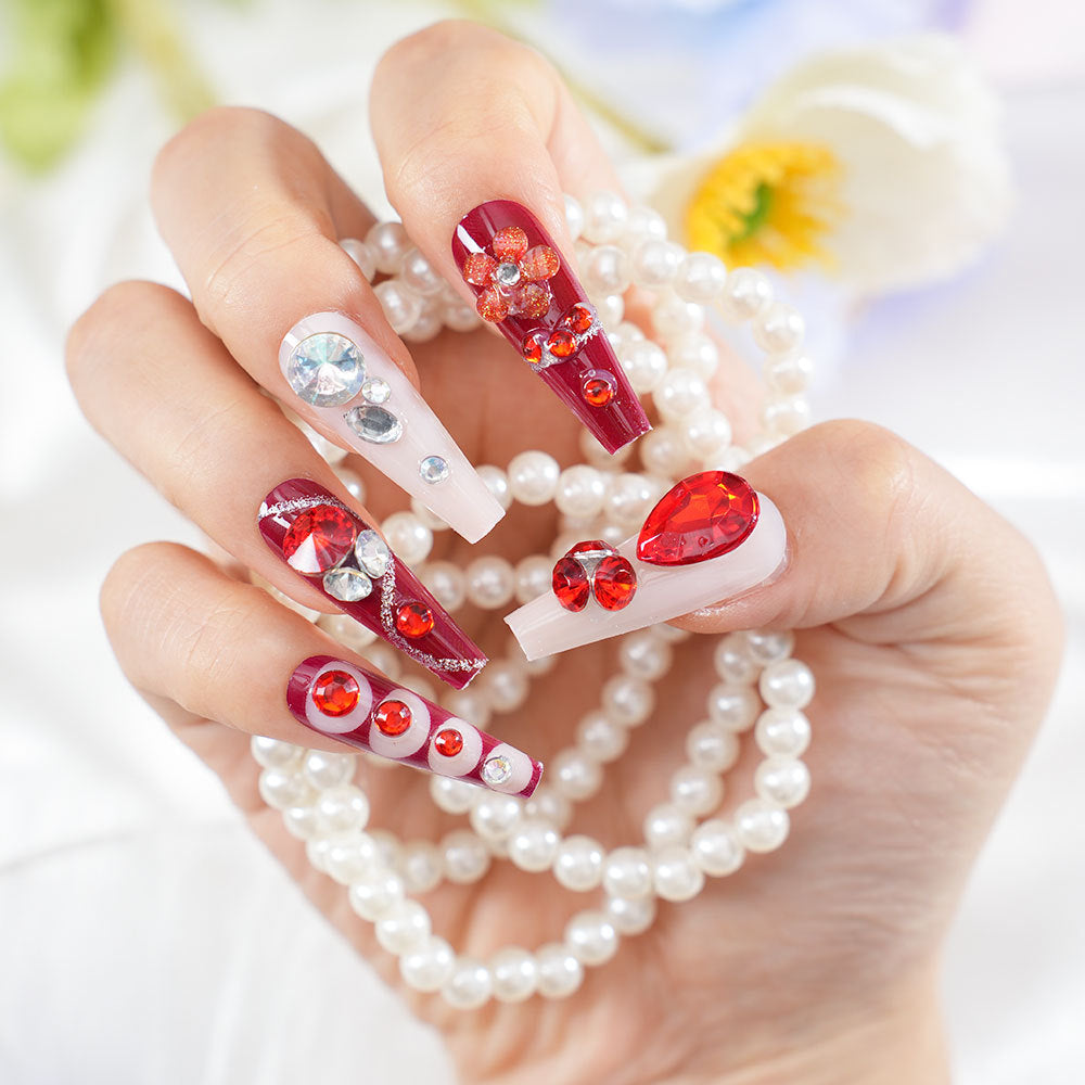 Glamorous Crystal-Enhanced Press-On Nail Set Kalsten