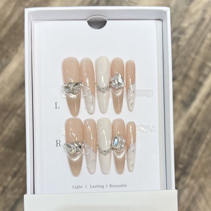 Decorative Press-On Nail Art Set with Luxe Gemstone Accents Kalsten