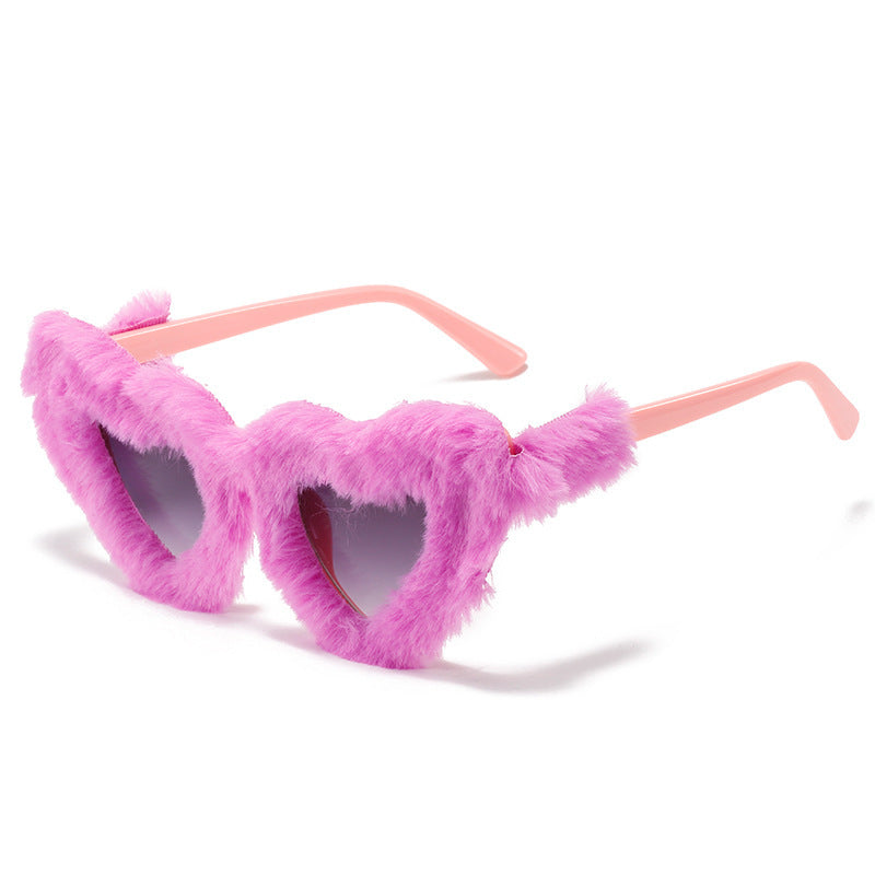 Unique Heart-Shaped Fur-Trimmed Sunglasses Kalsten