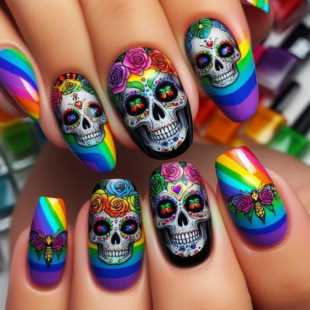 Skull-Themed Artistic Nail Art Extensions Kalsten