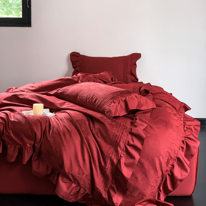 Luxurious satin bedding set with frill and jacquard detail Kalsten
