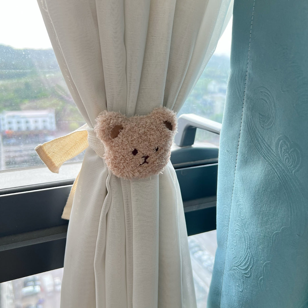 Plush Bear Curtain Tieback with Elastic Loop and Soft Teddy Face