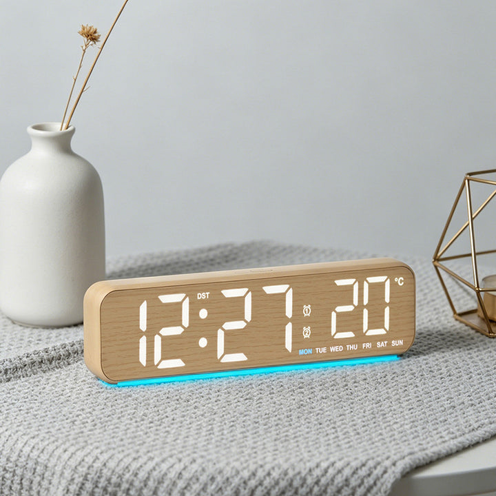 Digital wooden alarm clock with temperature and day of the week display Kalsten