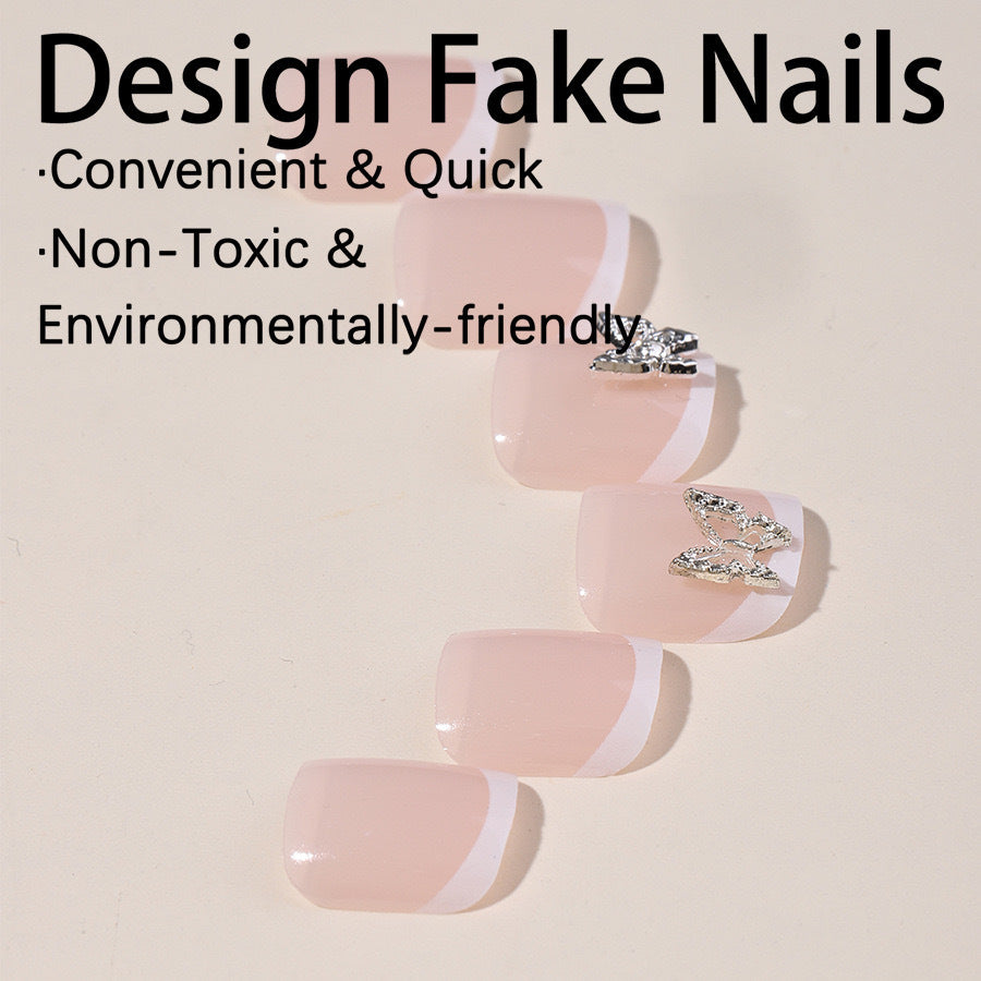 Artificial Nail Set with elegant French design and glitter accents Kalsten