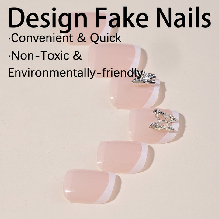 Artificial Nail Set with elegant French design and glitter accents Kalsten