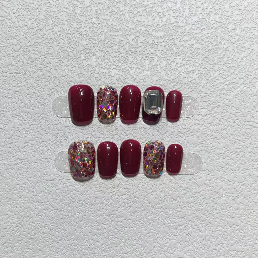 Elegant Press-On Nail Art Set with Gemstone Accents Kalsten