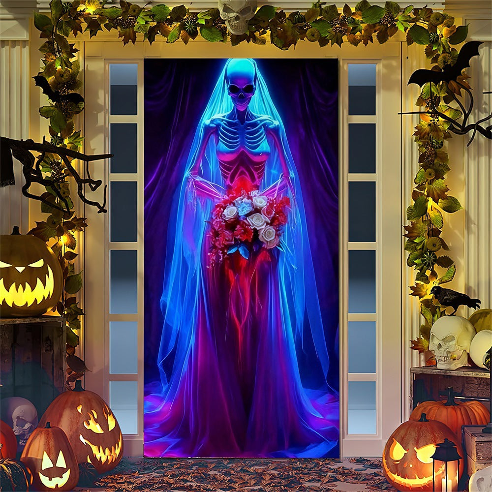 Halloween door poster with large-format Grim Reaper illustration and reusable PVC tarp fabric
