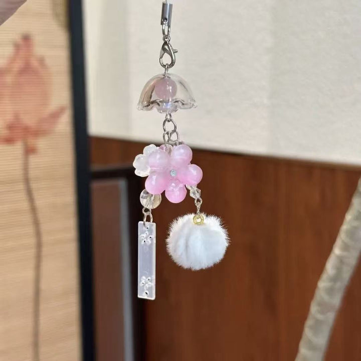 Decorative Flower and Pom Pom Charm Keychain Kalsten