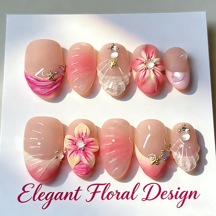 Elegant Floral-Designed Press-On Nails