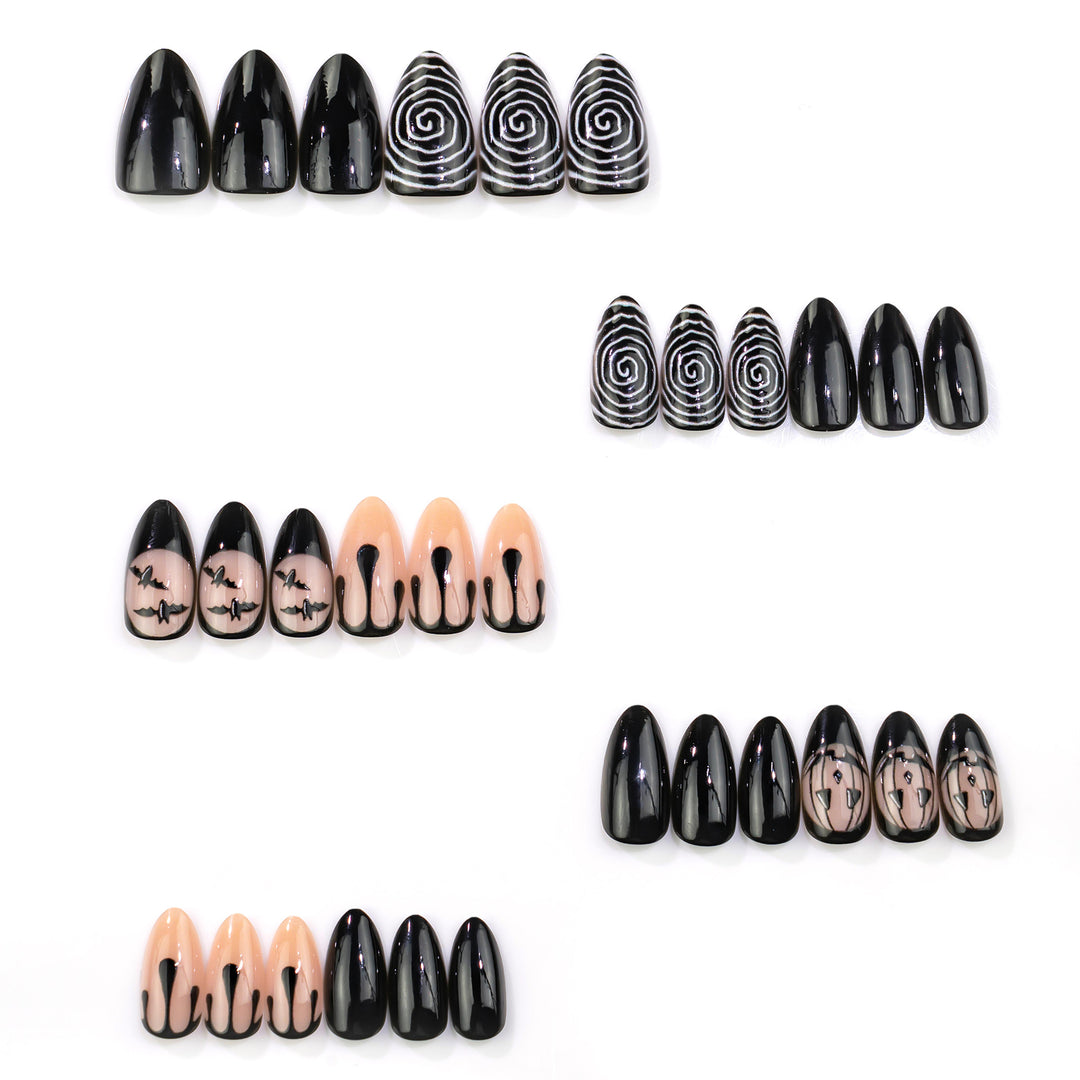 Themed Press-On Nail Art Set with Halloween Motifs