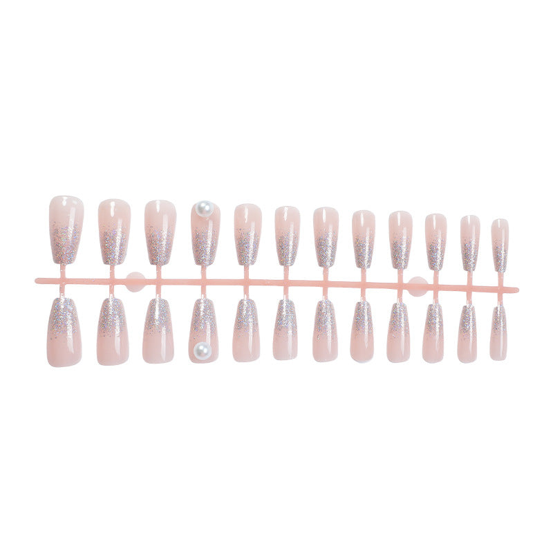 Elegant Press-On Nail Set with Glitter and Pearl Accents Kalsten