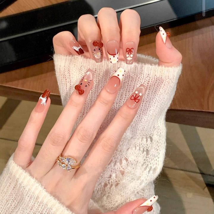 Artistic Press-On Nail Set with Whimsical Holiday Designs Kalsten