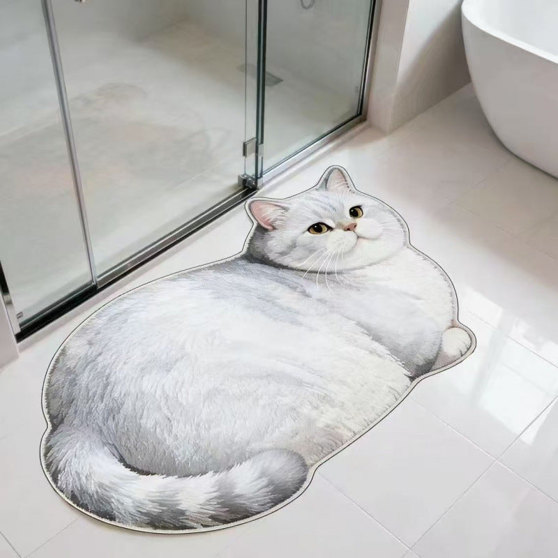 Cat-Shaped Plush Bath Mat