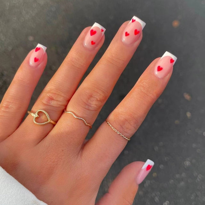 Heart-Embellished French Tip Nail Art Kalsten