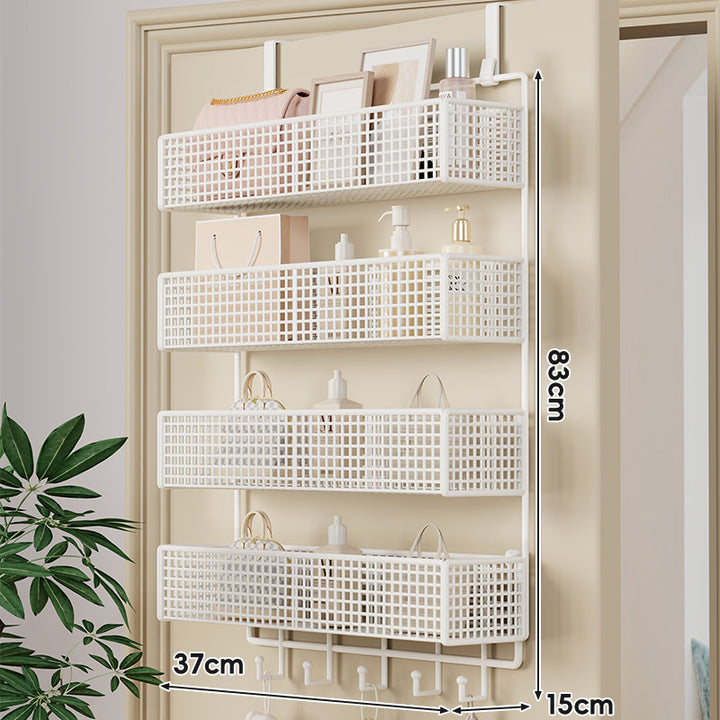Over-Door Hanging Double-Tier Ventilated Mesh Storage Basket Organizer with Hooks