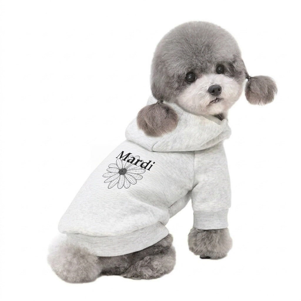 Small Dog Cotton Fleece Pullover Hoodie with Ribbed Cuffs and Daisy Print