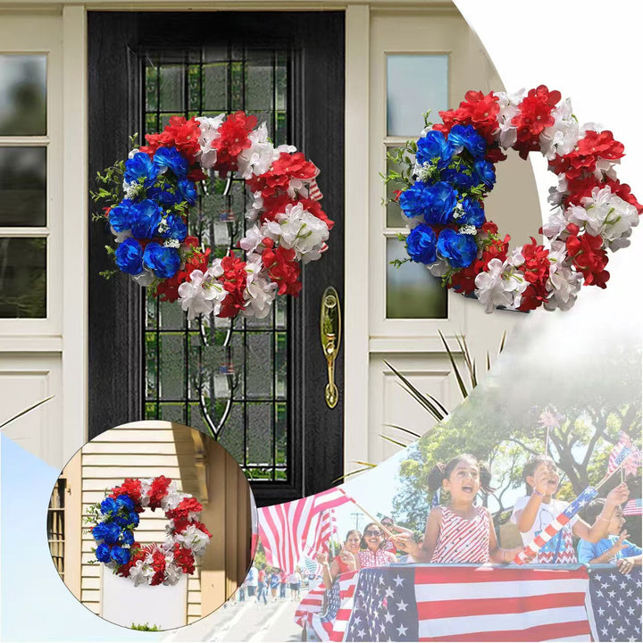Unisex nan patriotic artificial floral door wreath with mixed peony and hydrangea clusters Kalsten