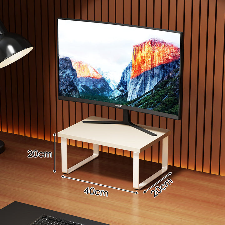 Compact Wooden Monitor Riser with Metal Frame and Under-Shelf Storage