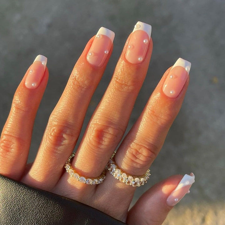 Elegant Press-On Nail Art Set with Pearl and French Tip Accents Kalsten