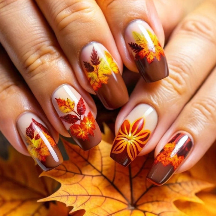 Artificial nails with autumn floral and leaf design Kalsten