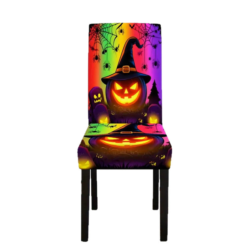 Elastic Stretch Chair Cover for High Backs with Detailed Halloween Pumpkin Print