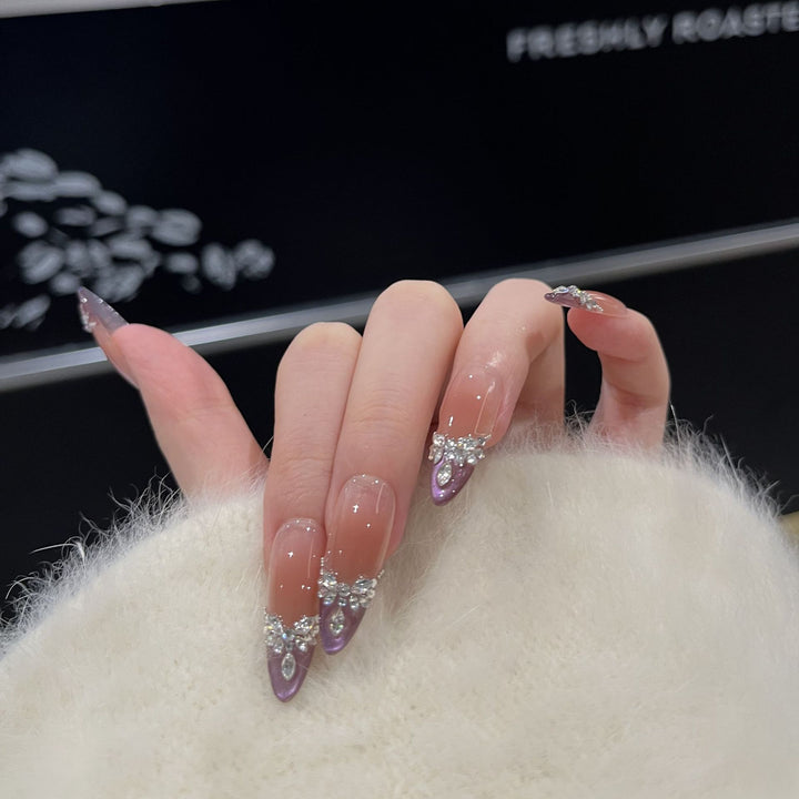Elegant Stiletto Press-On Nail Set with Gemstone Embellishments Kalsten