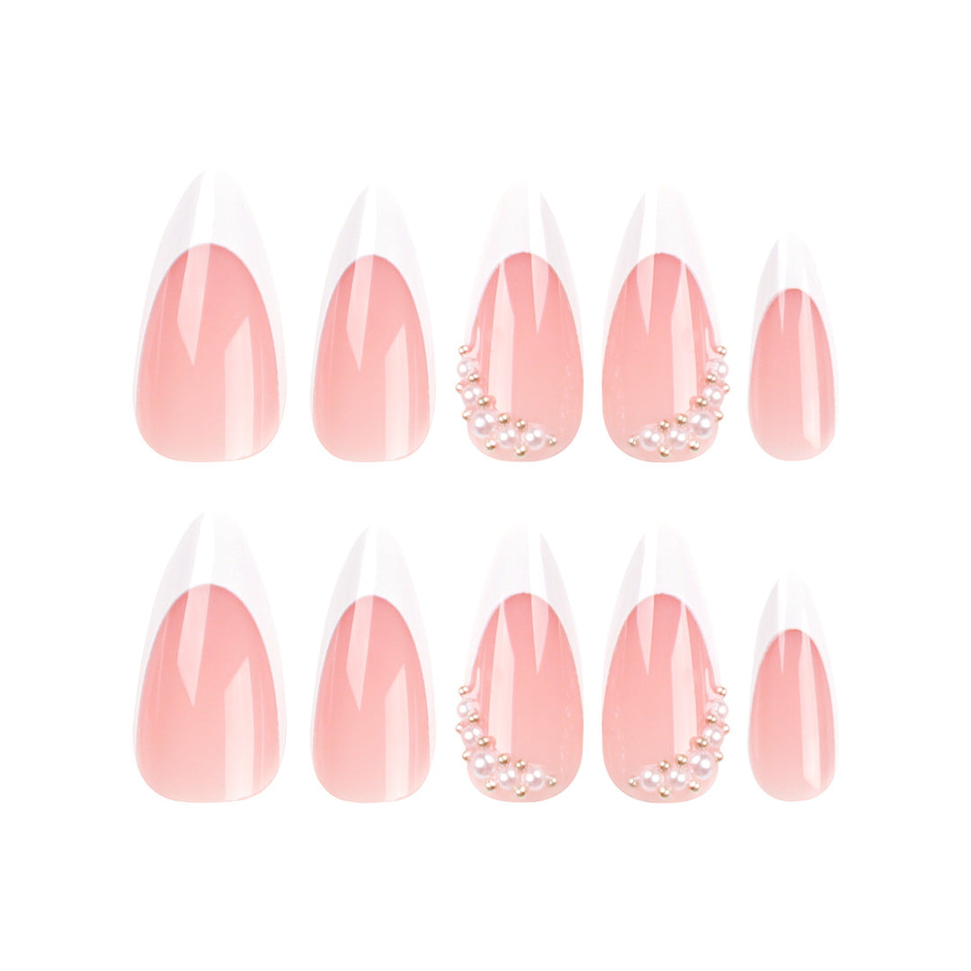 Artificial nail set with elegant French lace and pearl-decorated accents Kalsten