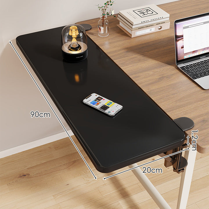 Clamp-On Adjustable Wooden Desk Side Shelf Extension with Foldable Bracket