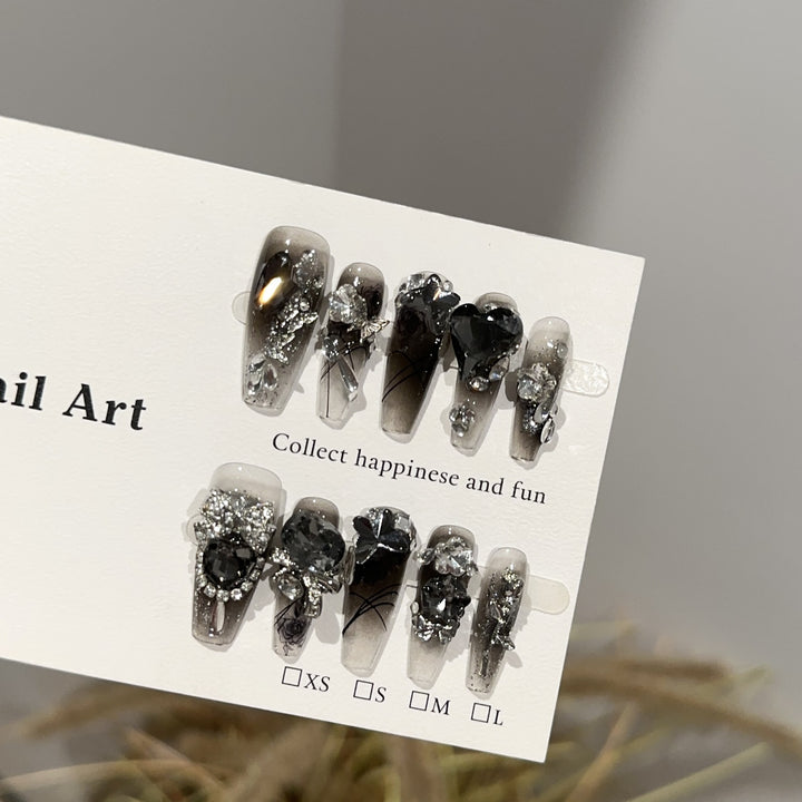 Glamorous Decorative Press-On Nail Art Set with Crystal Accents