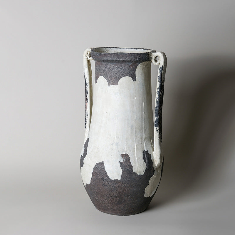 Artistic White and Black Decorative Ceramic Vase